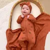 Artırıcılar 0-12m Bebek Ayağı Tulum Örme Mercan Velvet Bebek Kız Giyim Sonbahar Bahar Doğum Zipper Tulum Moda Bebek Giyim 230408