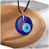 Antique Deep Sea Blue Evil Eye Pendentif Collier Turc Ras Du Cou Verre Yeux En Cuir Corde Chaîne Bijoux Cadeau Drop Deliv Dhfxc