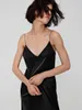 Casual Dresses 2023 Summer Elegant Black Long Dress Women Vintage Satin Spaghetti Strap Sexig slits V-Neck Party Straight