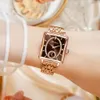 High End Fashion Square Ladies Rose Gold Inlaid Diamond Watch Two Needle Half Movement Tiktok Live Broadcast Popular Online