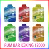 RUM BAR 12000 bouffées de cigarettes électroniques jetables 13 ml de dosettes bobine de maille 550 mAh affichage de la batterie rechargeable stylo vape 10 saveurs Crazvapes