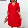 Vêtements ethniques Sexy V-Col Robe plissée Robes africaines Midi pour femmes 2023 Automne Vente Soirée Soirée Taille Haute Robe Femme Plus Taille