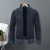 Men's Sweaters Geometric Pattern Sweater Men Coat Cozy Knitted Cardigan Stylish Stand Collar Warm Neck For Fall