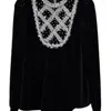 Kvinnors blusar 2023 Autumn Studded Diamond Velvet Top With Court Style Black Long Sleeve Design Sense for Women