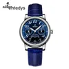 Quartz horloge Hoge precisie maankwarts Dameshorloge Glow Pointer Blauw glas Echte koeriem