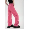 Dżinsowe dżinsy różowe damskie dżinsy dżinsy o wysokiej talii proste kieszeni Ubrania uliczne Multi Pockets Y2K szczotkowane dżinsowe spodnie z szeroką nogą 230408