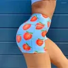 Kvinnors shorts sommarfrukttryck sexig hög midja yoga fitness sport kvinnor elastiska snäva korta byxor bottnar