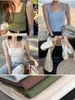 Camisoles Tanks High Quality Chic Basic U-hals Summer White Knit Women Tank Top Sexig ärmlös T-shirt Vintage Top Casual Crop Top T-shirt 230413