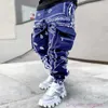メンズハイストリートヒップホップリトルフィートハルンルーズマルチバッグワークスーツ用ファッションプリントカシューフラワーパンツ