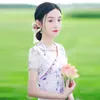 Ethnic Clothing 2023 Summer Chinese Qipao Dress Improved V-neck Printing Cheongsam Elegant Daily Women Slim Chiffon S468