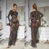 Glitter Female Cover up Maxi Dress Mesh See-Through Split Fashion Long Sleeve Slim Sexy Beach Cover up Dress For Women