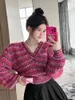 Kvinnors tröjor Korejpaa Koreansk stil Kvinnor V Neckfärg Matchande Pullover Clothes Knitwear Batwing Sleeve Knit Autumn Sueters de Mujer