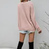 Damen Pullover Strickpullover O Hals Lose Chic Pullover Langarm Tops Knöpfe Elegant Streetwear Pull Femme Herbst Damen