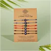 Urok bransoletki Turkish Lucky Evil Eye Bracelets dla kobiet 6pcs/zestaw ręcznie robiony pleciony czerwony czarny lina 7 węzłów biżuteria friendsh dhgarden dhpav