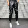 Inverno grosso quente calças de couro do plutônio roupas masculinas simples grande bolso à prova vento casual motocicleta preto plus size 220720215i
