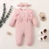 Rompers 0-18 månader gamla Baby Girls 'Tight Montering Clothes Born Baby Girls' Clothing Solid Lace Långärmad Jumpsuit Baby Casual Jumpsuit 230408