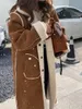 Vestes pour femmes coréen chic hiver français vintage patchwork agneau revers deux côtés porter de la fourrure un manteau de laine