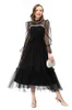 Women's Runway Dresses Stand Collar Long Sleeves Beaded Polka Dots Layered Fashion Vestidos