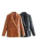 Kvinnors läder Stylish Lady 2023 Fashion Double Breasted Black Long Pu Jackets Girls Casual Autumn Brown Faux Blazers Outwear