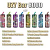 Original UZY Bar 8000 Puffs jetables E cigarettes Pod dispositif 8000 Puff 600 mAh batterie puissante 14 ml cartouche préremplie bobine de maille RGB lumière Vape VS Fluum Bar 6000