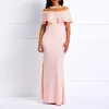 Sexy Off Shoulder Mermaid Dress Women High Waist Ruffles Slash Neck Prom Evening Floor Length Pink Sweet Elegant Bodycon Dresses M206A