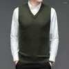 Herenvesten Merk gebreide trui Heren Business Casual Regular Fit Vest Trui Wol Effen Kleur Mouwloze V-hals Kleding