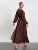 Casual Dresses Wsevypo Women's Autumn Corduroy Dress Vintage Long Sleeve Deep V Neck A-Line Flowy Elegant Party Gown Vestidos