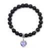 Black Lava Stone Beads Bracelet Natural Stone Rose Quartz Tiger's Eye Agate Heart Bracelet Stretch Jewelry For Women Men