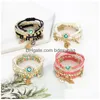 チャームブレスレットラッキーハンド邪悪な青い目チャームMticolorブレスレットバングルズトルコのmtilayer beads boho statement women bracelet drop d dhdxi