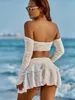 Röcke Set aus bauchfreiem Top und Minirock im Boho-Chic-Stil mit Schnürrüschen vorne – perfektes Sommer-Strand-Outfit für Frauen