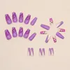 Faux ongles brillant violet carré faux mince couverture complète ornement d'ongle artificiel pour un port quotidien quotidien