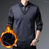 Suéteres para hombres Suéter ligero Hombres Camisa de negocios Elegante Padre de mediana edad Impresión de cuadros de punto con para invierno / otoño
