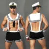 Seksi Erkekler Denizci Polis Üniforma Cosplay Lingerie Set Erotik Catsuit Porno Kostümleri Seks Rol Oyunu Suits Night Sweatwear