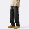 Erkek Kot Giyim Retro Y2K Düz Renk Düz Pantolon Yıkanmış Gevşek Düğme Cep Yayını ve Sonbahar Pantolon A032