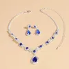 Halsbandörhängen Set Luxury Blue Crystal Big Pendant Fashion Teardrop Charm smycken Tillbehör för kvinnors alla hjärtans dag gåva