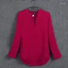 Женские блузки модные рубашки V-образного выхода Женщины Элегантная шифоновая рубашка с длинным рукавом офис, дамы плюс блуз, блуз, блуза S-5XL