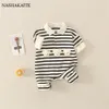 Rompers Spring and Autumn Baby Men's Botton Baby Koszyb Striped Baby Baby Cartoon Born Baby Tosit Dziecka Ubranie 0-18m 230408