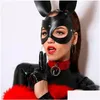 Maschere per feste Maschera per gatti in pelle sexy Testa fetish BDSM Mezzi occhi neri Cosplay Viso Adt Maschere per mascherata di Halloween259E5786714 Drop Deliv Otsdt