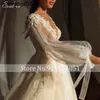 Party Dresses EVALOVE Romantic Scoop Neck Backss Bride A-Line Wedding Dress Luxury Flowers Beading Appliques Long Seve Vintage Bridal Gown 0408H23