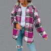 Jaquetas femininas Mulheres Xadrez Shacket Jaqueta Manga Longa Botão Down Fleece Com Capuz Quente Inverno Olive Anorak