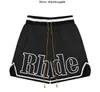 Men's Shorts Women Casual Mesh Leather Embroidered Track Breathable 2022ss Rhude Elastic Waist Drawstring Shorts om