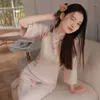 Vêtements ethniques Rose Été Style Chinois Cheongsam Mi-longueur Floral Plus Taille Rétro Élégant Mode Qipao Robe Pour Femmes En Gros