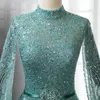 Robes de soirée Wasisi musulman bleu a-ligne haut de gamme soirée luxe perlé Cape manches robes pour femmes mariage 2023 FLA70066B