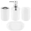 Liquid Soap Dispenser 4 Pcs Plastic Bathroom Accessory Set Bath Toilet Brush Accessories With Toothbrush Holder Cup(White)