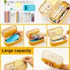 Cosmetic Bags Angoo Multifunctional Cosmetic Bag Macaroon Big Capacity Double-layer Canvas Pencil Case Travel Storage Pouch School Supplies Q231108