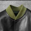 Herrjackor Nya män A1 Flight Suit Jacket First Layer Waxed Horse Leather Jacket Slim Short Stand Collar Baseball Coat Q231110