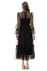 Women's Runway Dresses Stand Collar Long Sleeves Beaded Polka Dots Layered Fashion Vestidos