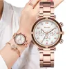 Horloges Modemerk Dames Quartz Horloge Luxe Drie Oognummers Rose Goud Roestvrij Stalen Band Student Gift Klok Horloges