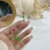 Ryggar örhängen japansk söt kristallblommor klipp på inget öronhål söt rosa utan piercing för kvinnliga gåvor