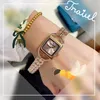 Three Stiches Reloj de Esfera Cuadrada pequeña para Mujer Reloj Esqueleto Simple Mujer Correa Hueca de Acero Inoxidable Movimiento de Cuarzo Relojes de Negocios Regalos para la Madre